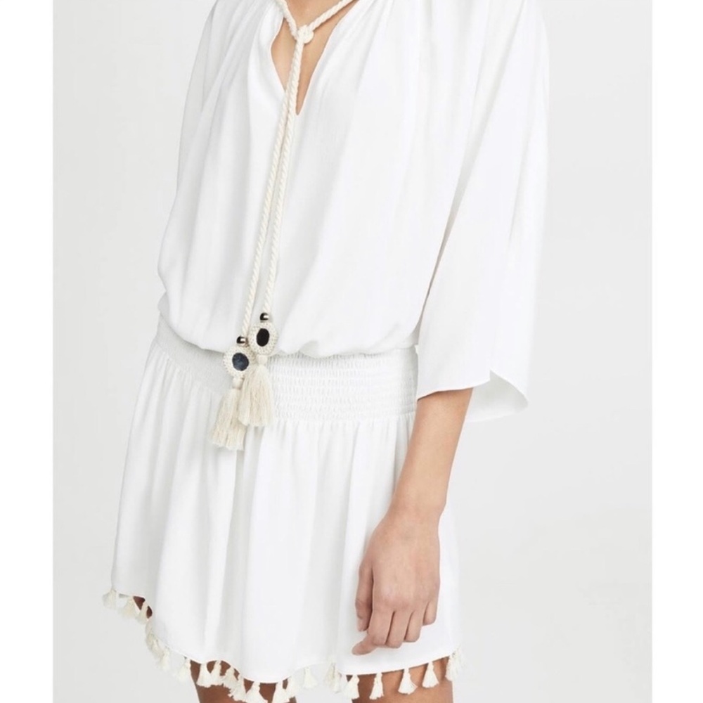 NWT Ramy Brook Sz L Katana White Boho Tunic Dress with Tassels